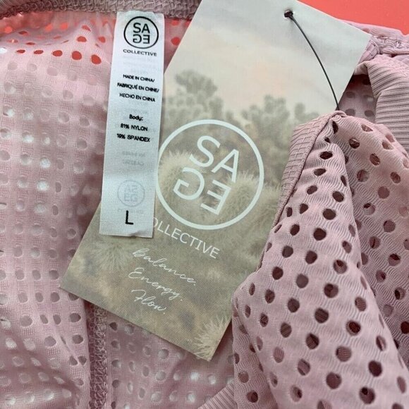 Sage L Pink Rose Sheer Perforated Mesh Crew Neck Wicking Muscle Sleeveless Top - Picture 7 of 7